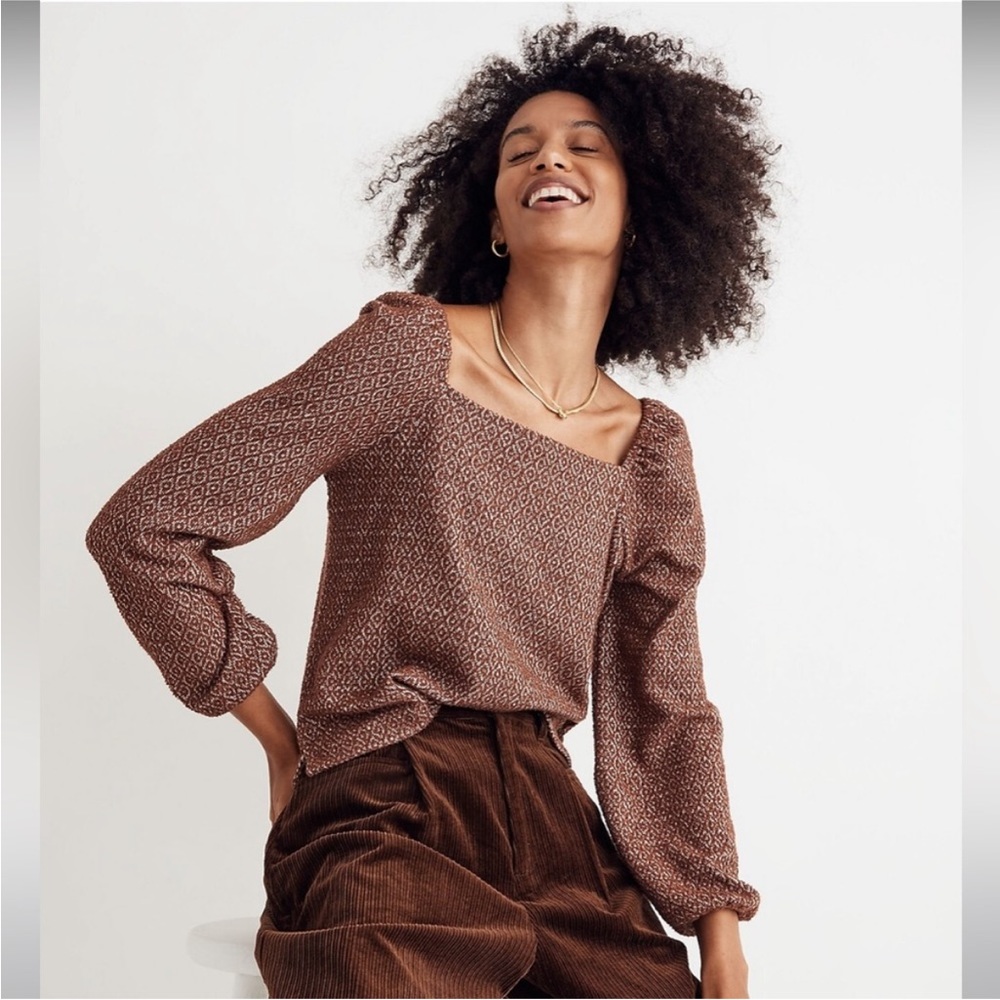 Jacquard puff sleeve crop top XXS